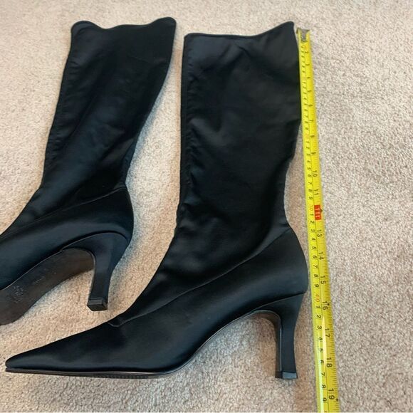 NINA Black satin finish soft stretch heeled boots Sz 8.5 - Picture 6 of 8